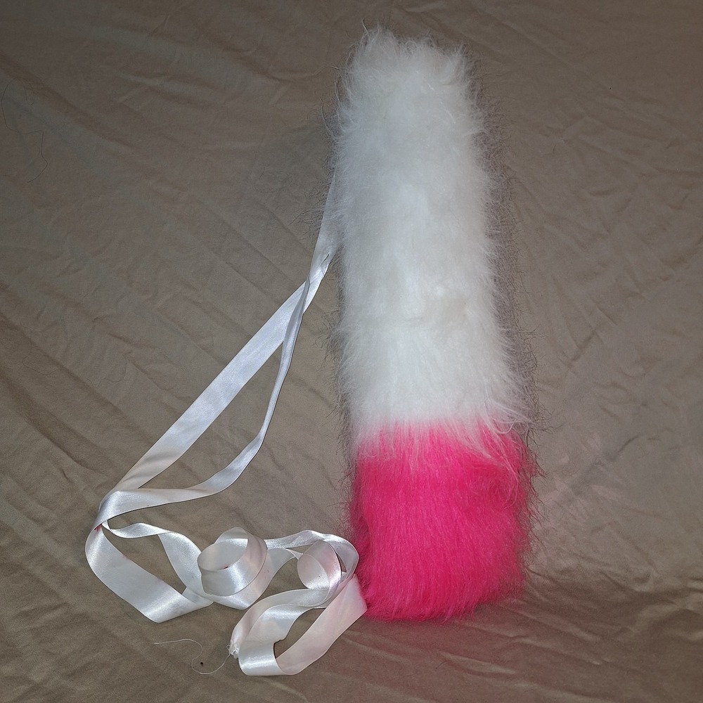 White Hot Pink Faux Fur Cat Tail Costume Accessory Fuzzy Fake Tie On  18 Inches